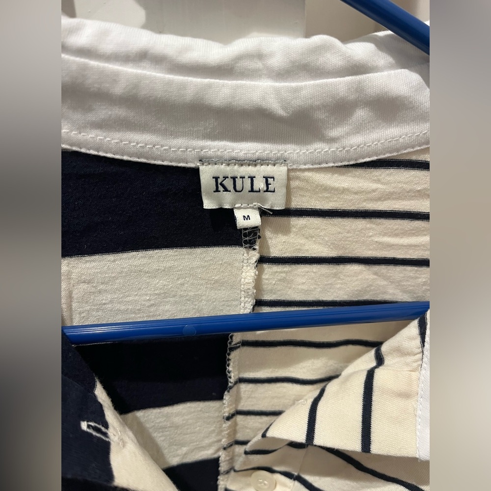 KULE Black and White Striped Long Sleeve Polo - Picture 3 of 7